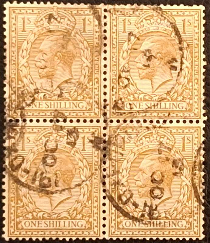 GB 1936 George V Block of 4 Used 1 Shilling stamps
