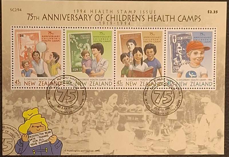 New Zealand 1994 75th Anniversary of Childrens Health Camps 1 Cancelled Hinged Miniature Sheet