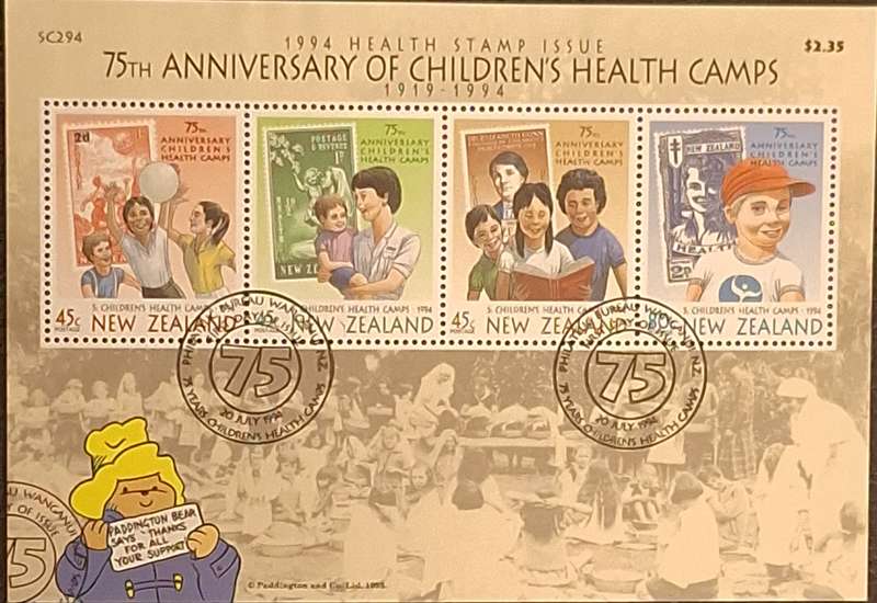 New Zealand 1994 75th Anniversary of Childrens Health Camps 1 Cancelled Hinged Miniature Sheet
