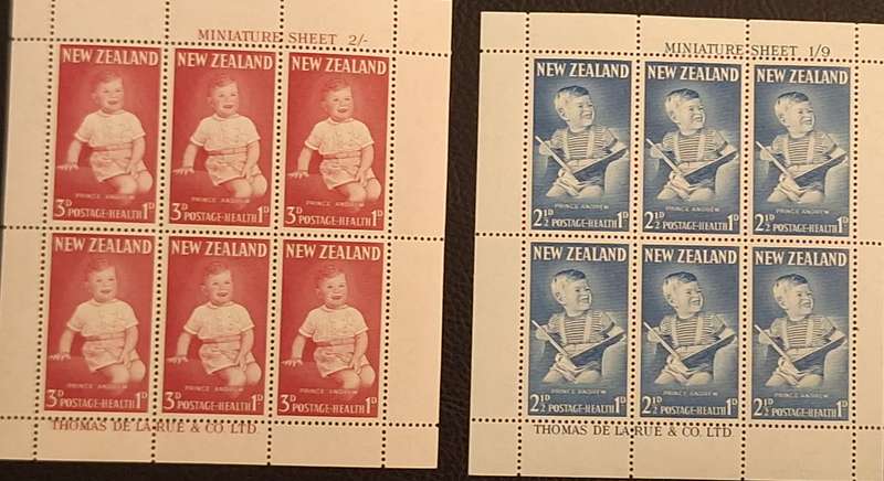 New Zealand 1963 Health Issue Prince Andrew Set of 2 Unused Hinged Miniature Sheets
