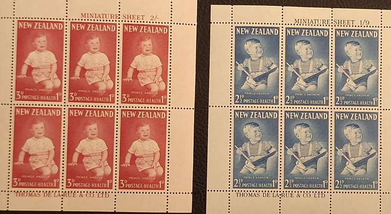 New Zealand 1963 Health Issue Prince Andrew Set of 2 Unused Hinged Miniature Sheets