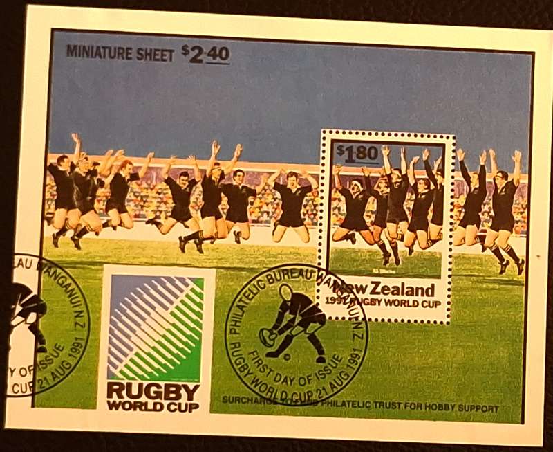 New Zealand 1991 Rugby World Cup Cancelled Hinged Miniature Sheet