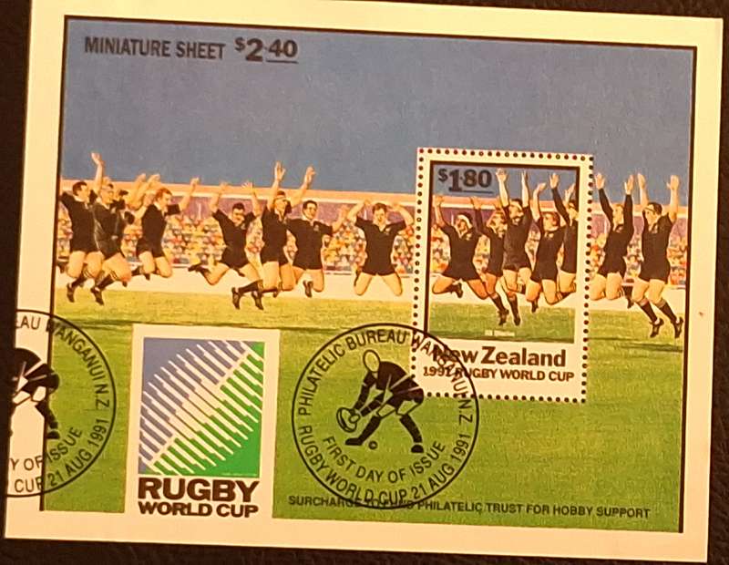 New Zealand 1991 Rugby World Cup Cancelled Hinged Miniature Sheet