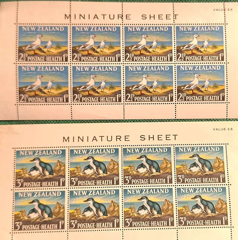 New Zealand 1964 Health Issue Birds Set of 2 Unused Hinged Miniature Sheets