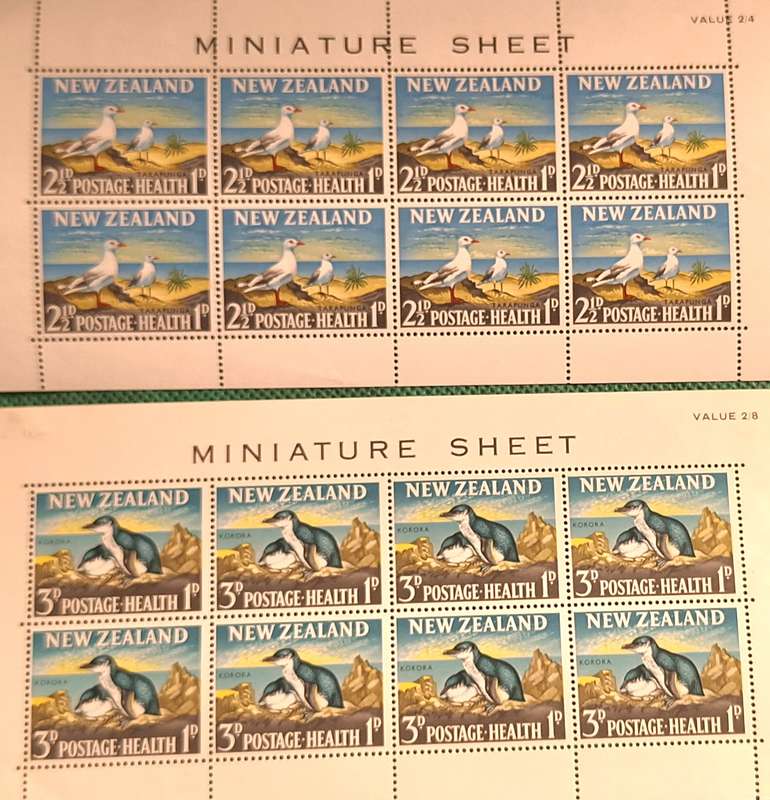 New Zealand 1964 Health Issue Birds Set of 2 Unused Hinged Miniature Sheets