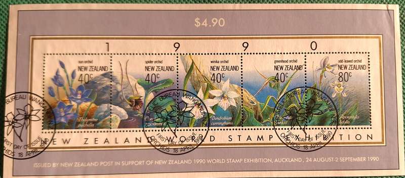 New Zealand 1990 Orchids 1 NZ World Stamp Exhibition Cancelled Hinged Miniature Sheet