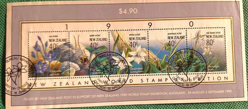 New Zealand 1990 Orchids 1 NZ World Stamp Exhibition Cancelled Hinged Miniature Sheet
