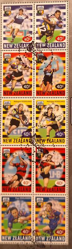 New Zealand 1999 U-Bix Rugby Super 12 1 Cancelled Miniature Sheet