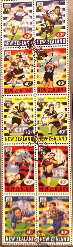 New Zealand 1999 U-Bix Rugby Super 12 1 Cancelled Miniature Sheet