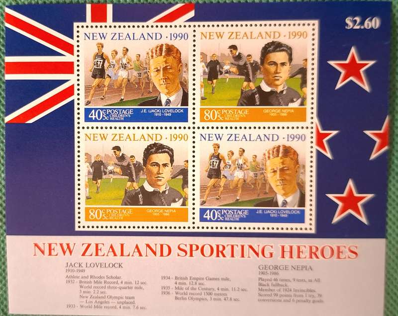 New Zealand 1990 Sporting Heroes Child Health Issue Mint Souvenir Sheet (1st Series)