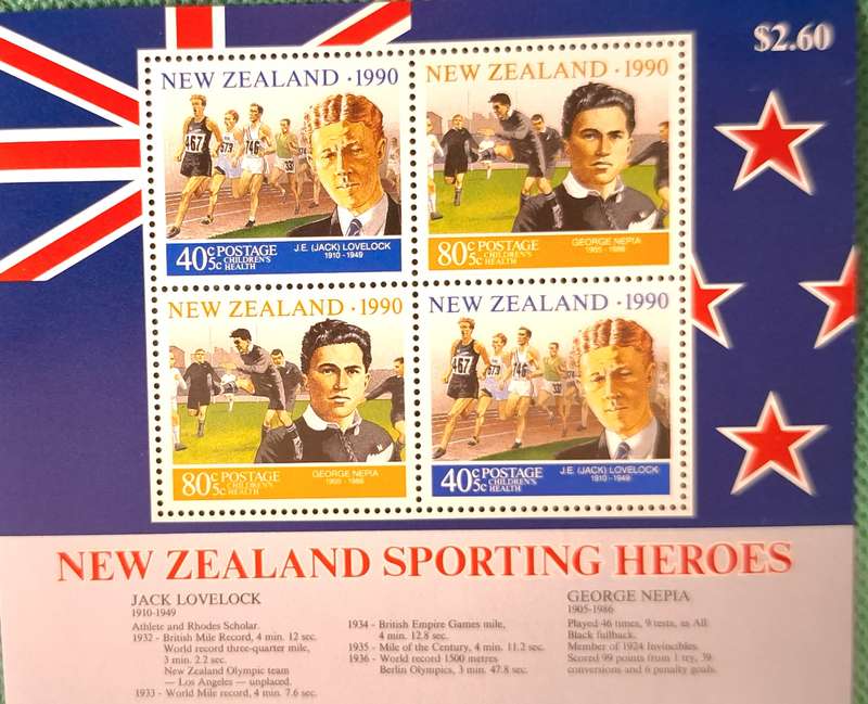 New Zealand 1990 Sporting Heroes Child Health Issue Mint Souvenir Sheet (1st Series)