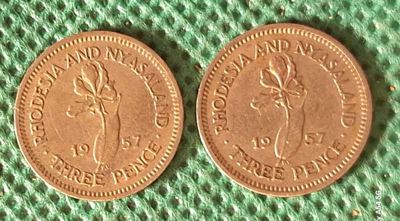Rhodesia and Nyasaland 1957 Elizabeth II 3d x2 Copper-nickel