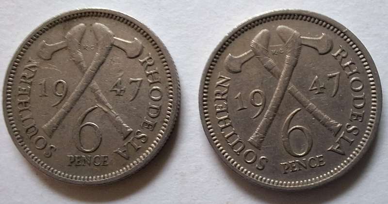 Southern Rhodesia 1947 George VI 6d x2 Copper-nickel