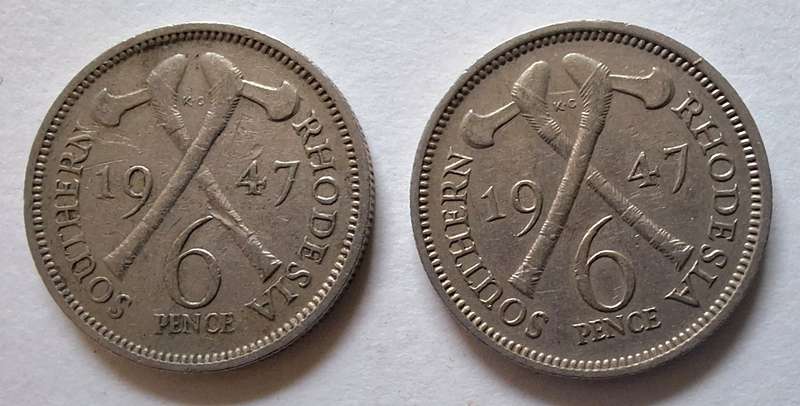 Southern Rhodesia 1947 George VI 6d x2 Copper-nickel