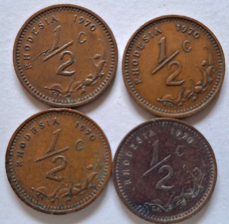 Rhodesia 1970 Half cent x 4 Bronze