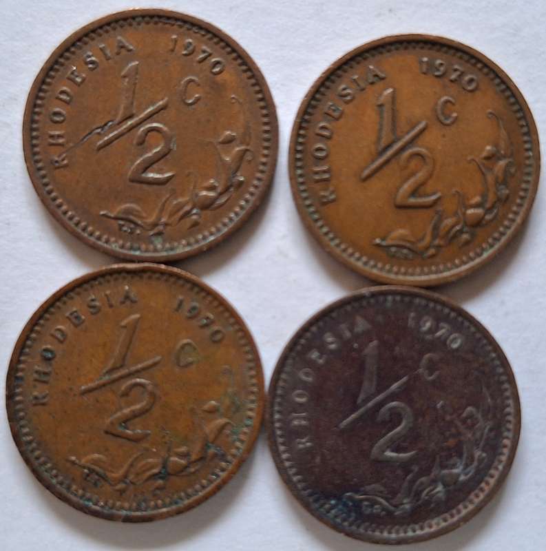 Rhodesia 1970 Half cent x 4 Bronze