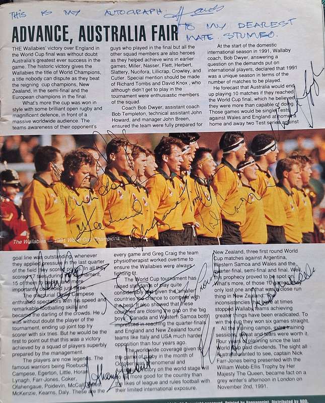 Rugby World Champions Official ARFU World Cup Souvenir 1991 with Signatures and Posters