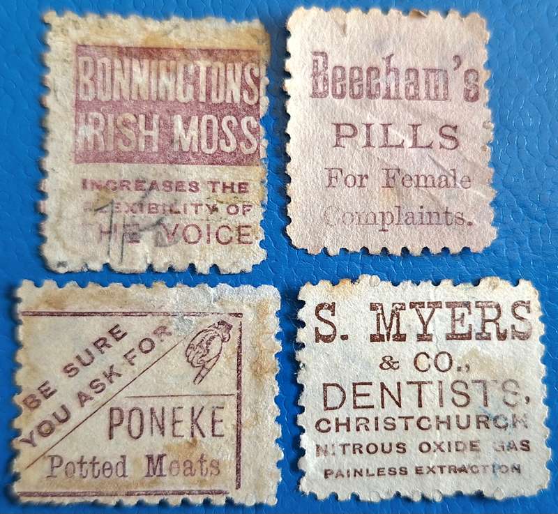 New Zealand Advertisement Stamps (1882-97) 4 Used stamps