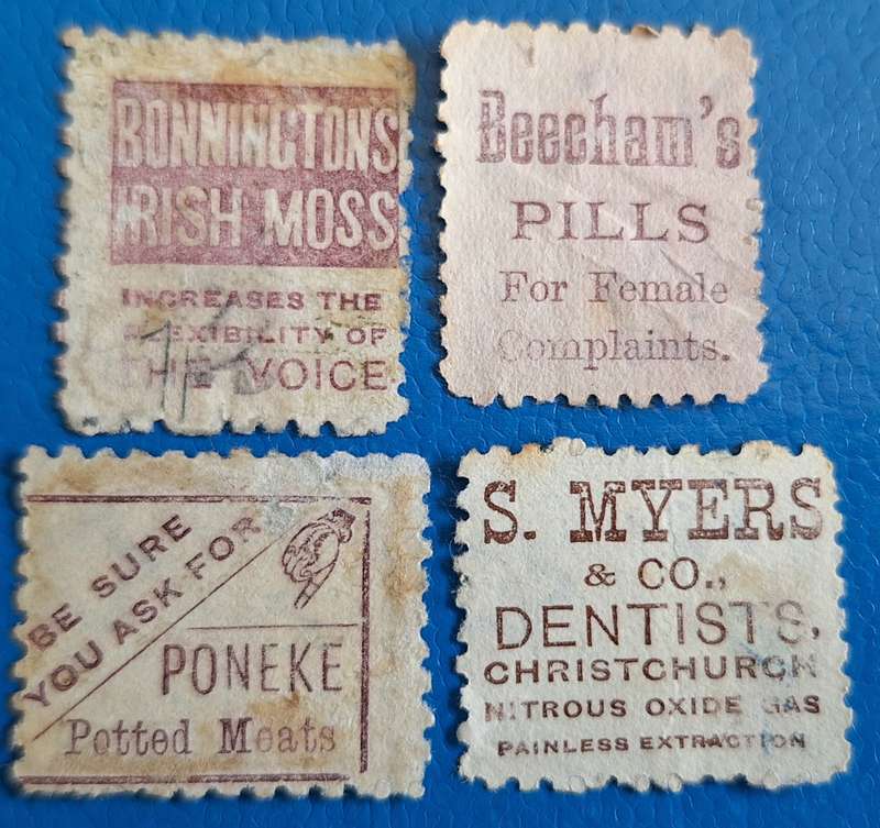 New Zealand Advertisement Stamps (1882-97) 4 Used stamps