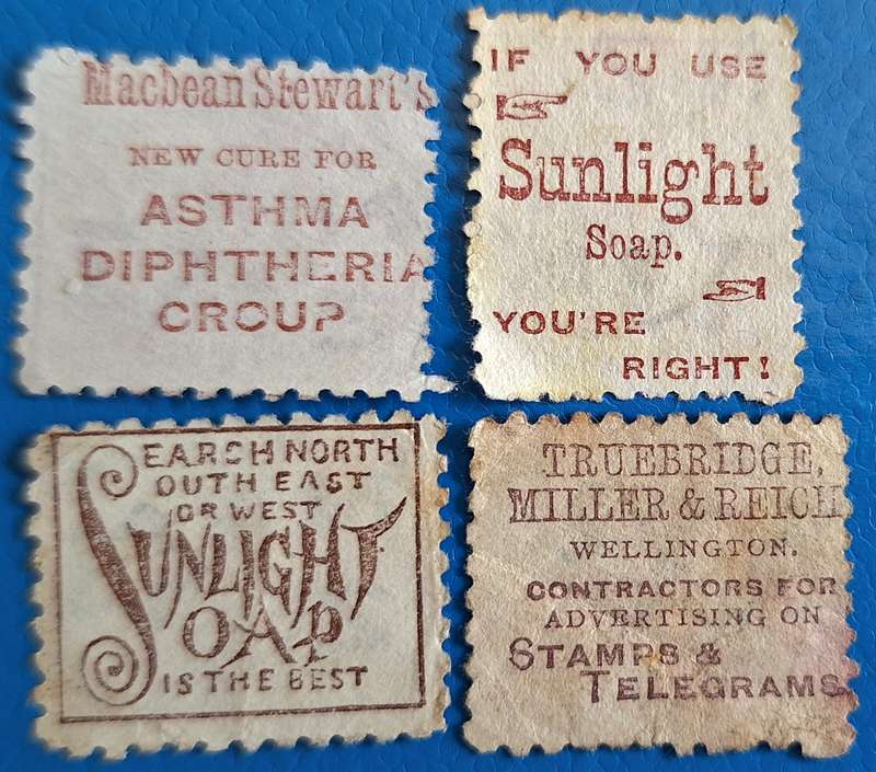 New Zealand Advertisement Stamps (1882-97) 4 Used stamps