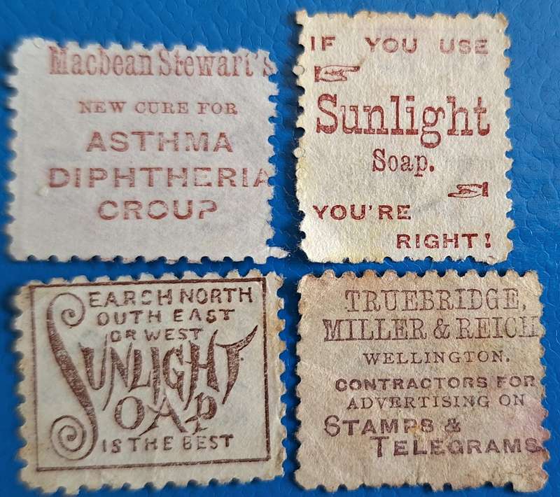New Zealand Advertisement Stamps (1882-97) 4 Used stamps