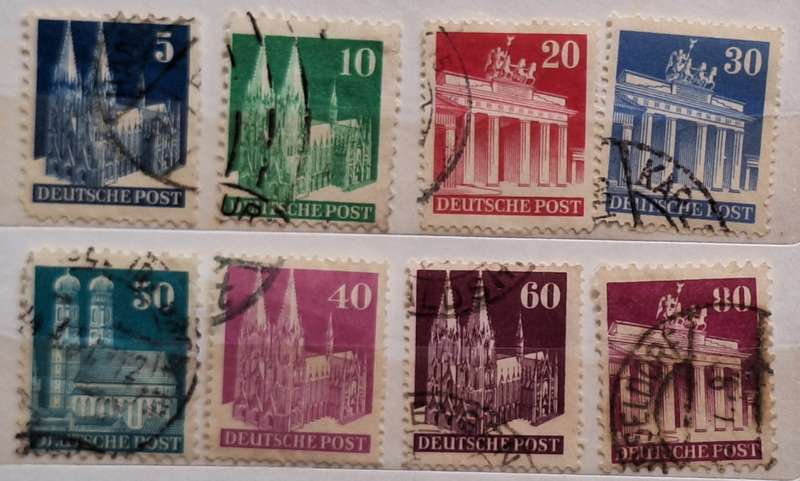 Germany: Allied Occupation 1948 Buildings Part Set 8 Used Hinged stamps