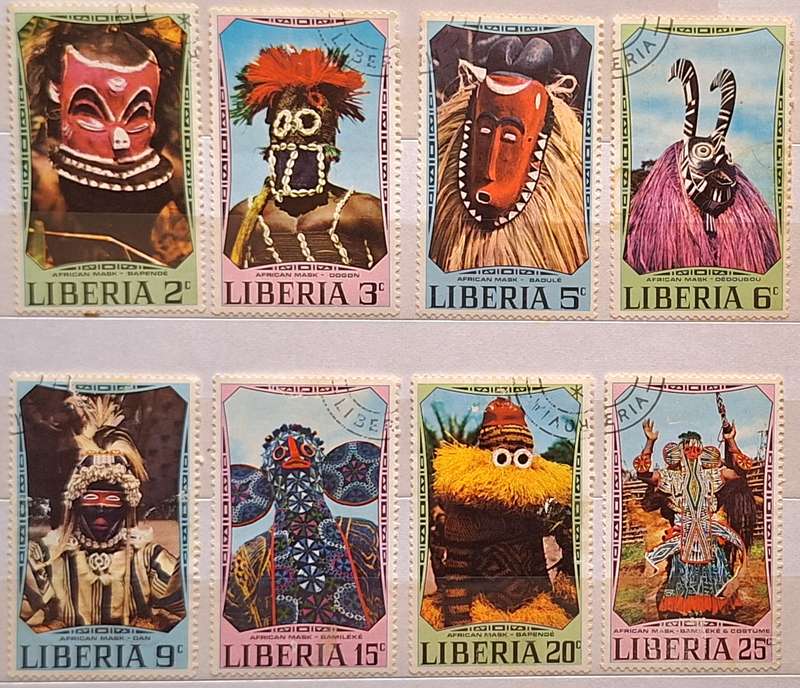 Liberia 1971 African Tribal Ceremonial Masks Set of 8 Cancelled stamps