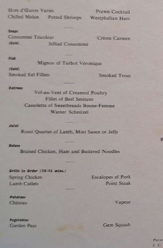 Union-Castle Safmarine RMS Windsor Castle First Class Dinner Menu 1969