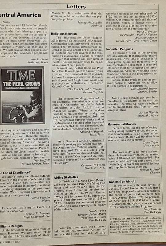 Time Magazine No. 15 April 12, 1982 Jerusalem: In the Eye of the Storm - Protest and Prayer