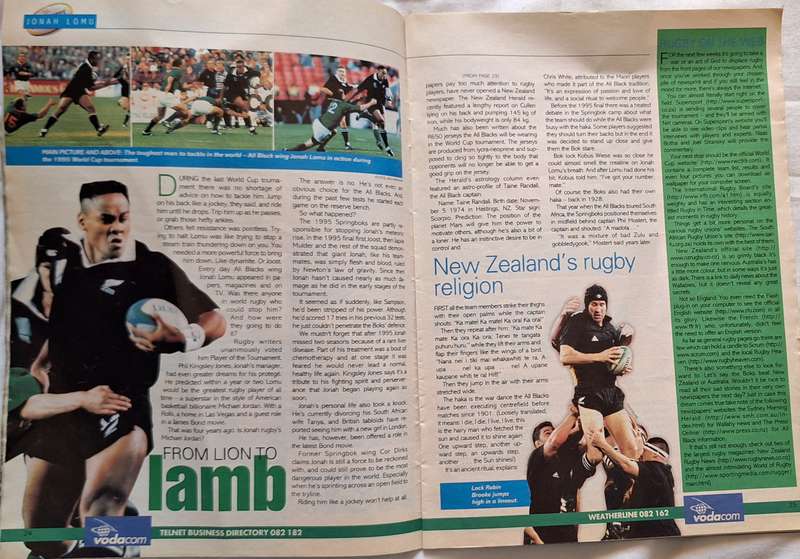 Rugby World Cup '99 You Supplement written by Dana Snyman and Newspaper Cuttings