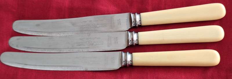 3 Vintage Friar Stainless Steak Knives by Sanders & Bowers Sheffield with Faux Bone Handles