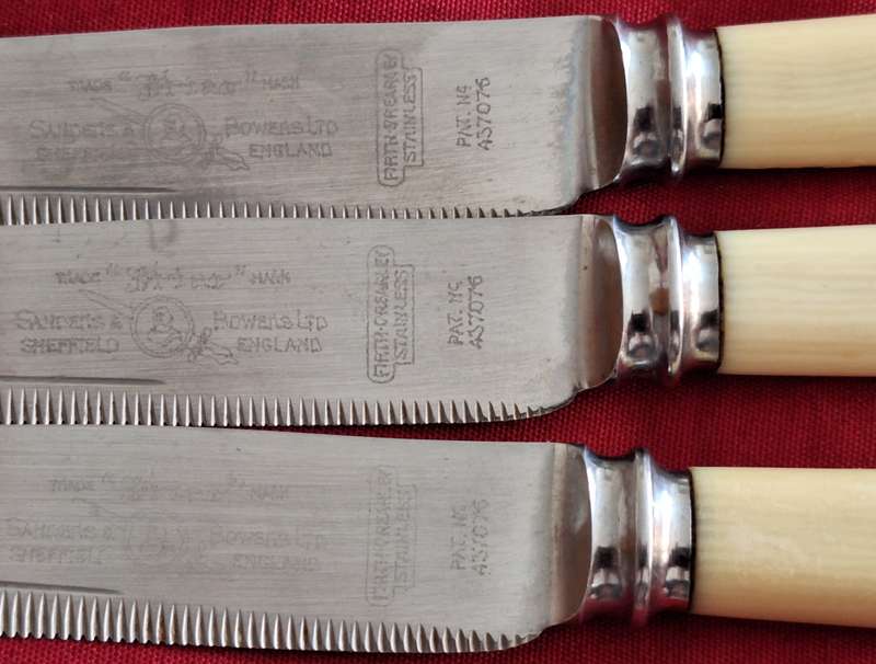 3 Vintage Friar Stainless Steak Knives by Sanders & Bowers Sheffield with Faux Bone Handles