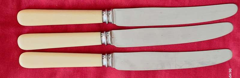 3 Vintage Friar Stainless Steak Knives by Sanders & Bowers Sheffield with Faux Bone Handles