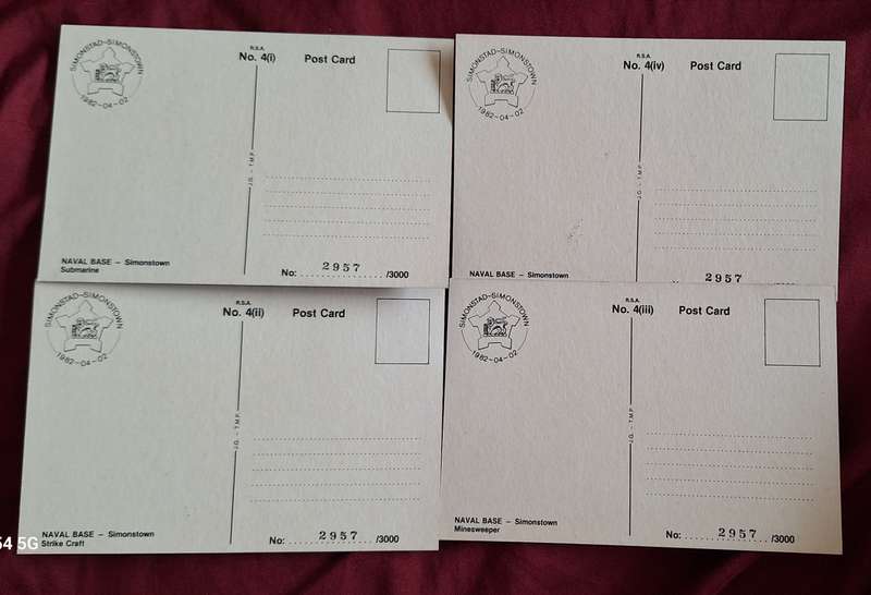 South Africa 1982 Naval Base Simonstown Set of 4 Numbered Maxi Cards No. 2957/3000