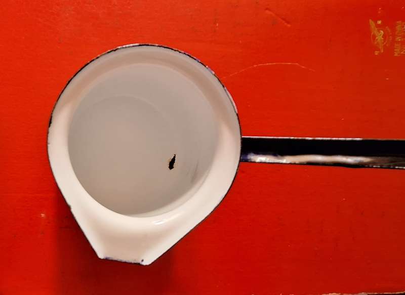 Vintage Blue Enamelware Ladle Dipper Butter Sauce Pot with Spout, made in Poland