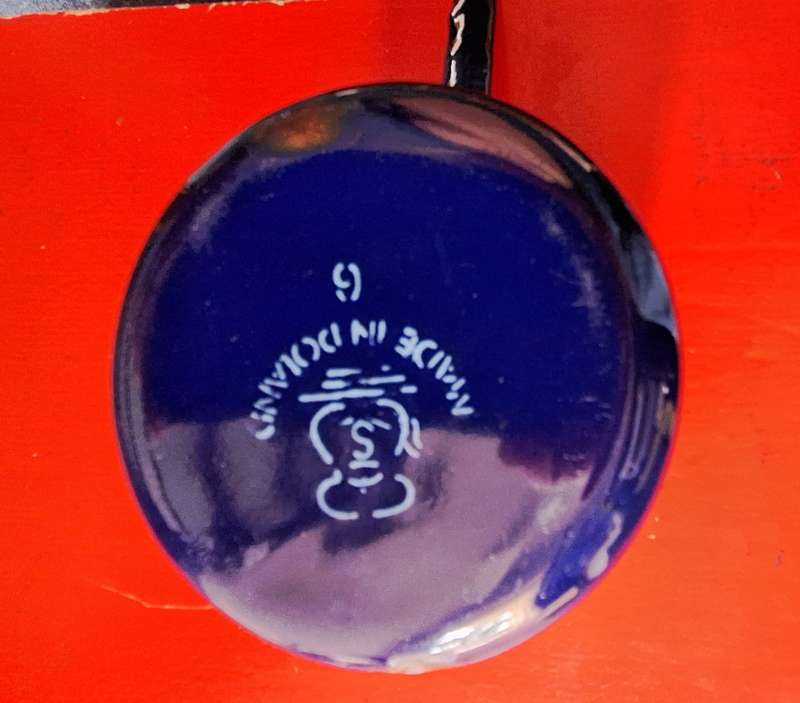 Vintage Blue Enamelware Ladle Dipper Butter Sauce Pot with Spout, made in Poland