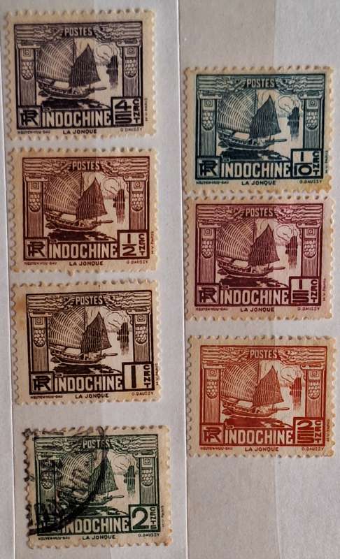 French Indochina 1931 Junks 6 Unused and 1 Used stamps