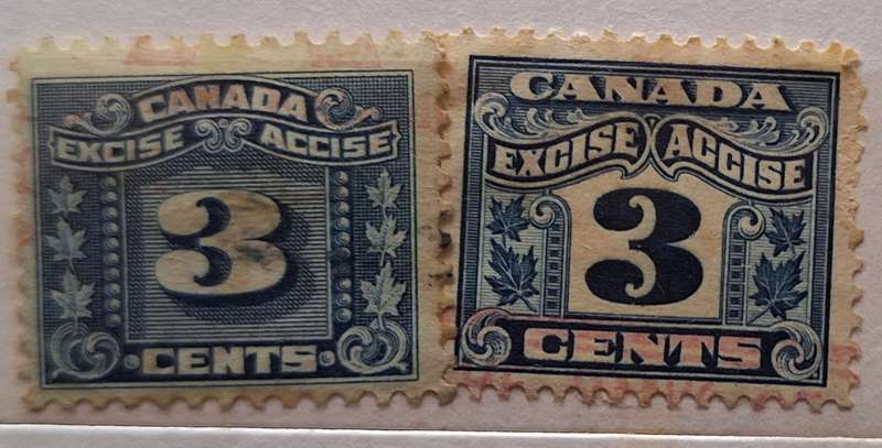 Canada 1915 Two Leaf Excise Tax and 1934 Three Leaf Excise Tax 2 Used Hinged stamps