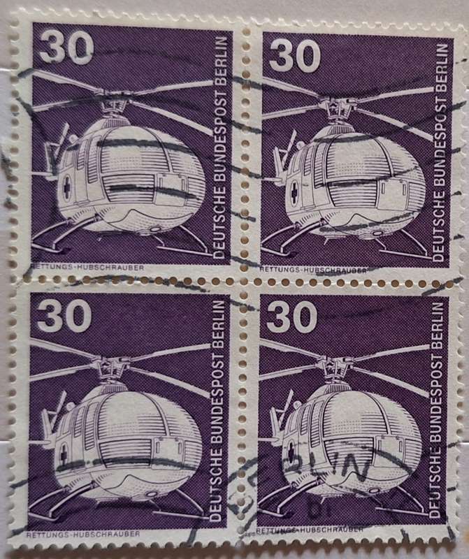 Germany 1975 Industry and Technology: Rescue helicopter  Block of 4 Used stamps