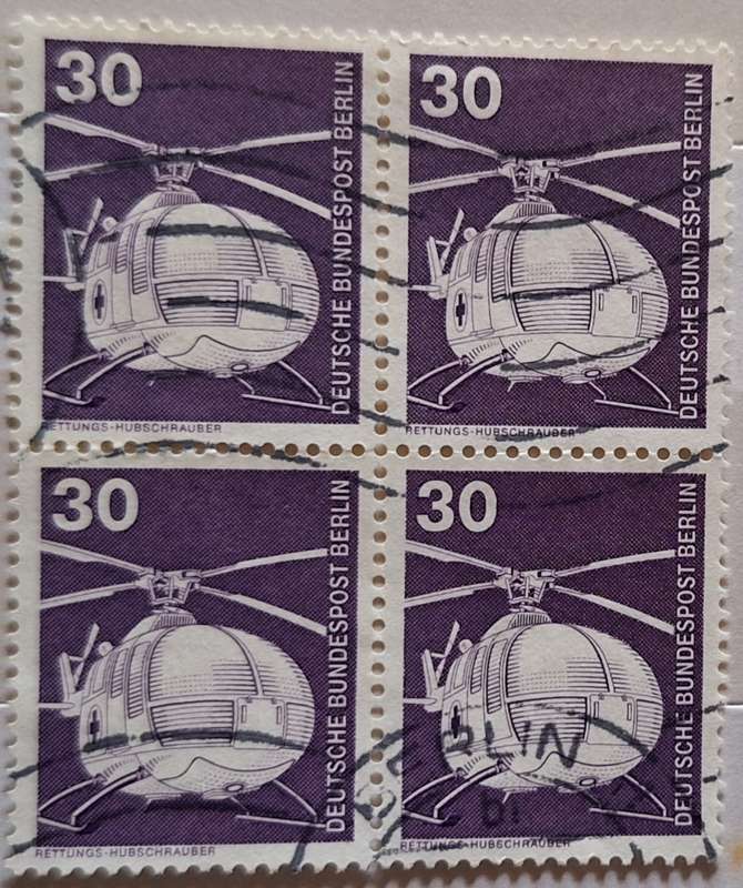 Germany 1975 Industry and Technology: Rescue helicopter  Block of 4 Used stamps