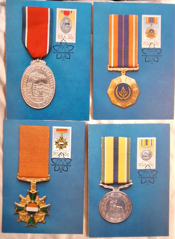 South Africa 1984 Military Decoration Medal Set of 4 Maxi Cards