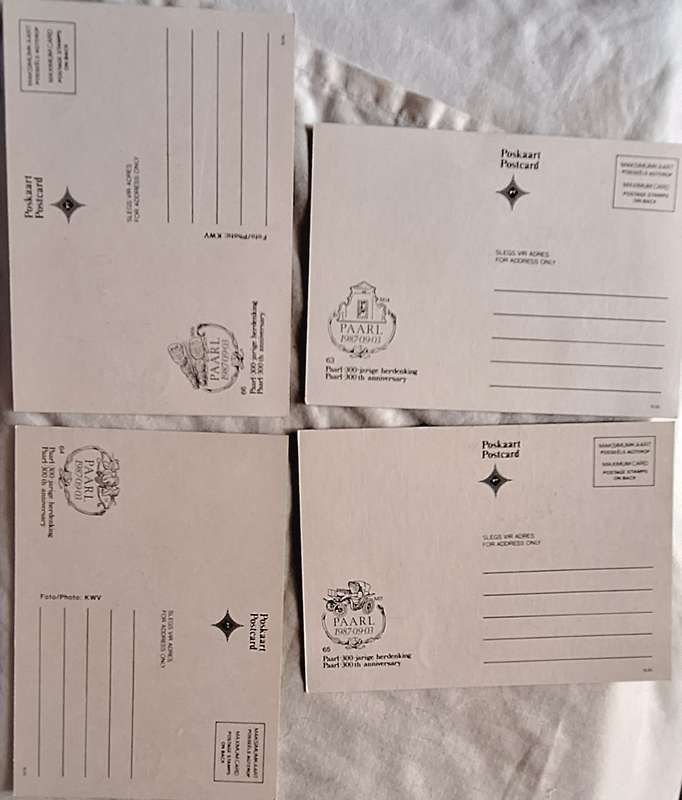 South Africa 1987 Paarl 300th Anniversary Set of 4 Maxi Cards