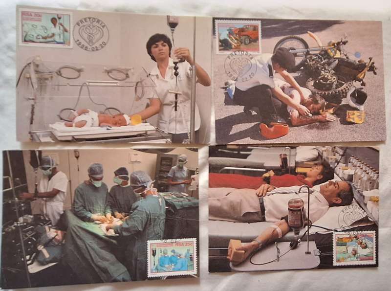 South Africa 1986 Skenk Bloed Donate Blood Set of 4 Maxi Cards