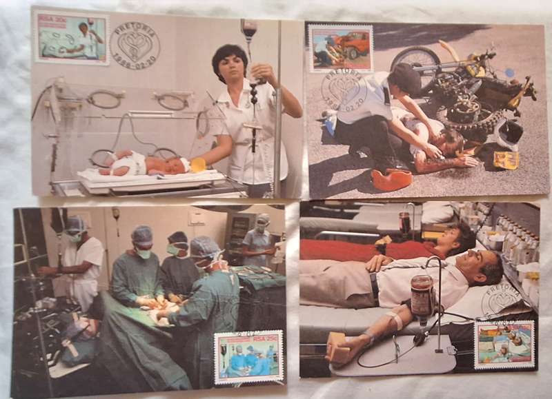 South Africa 1986 Skenk Bloed Donate Blood Set of 4 Maxi Cards