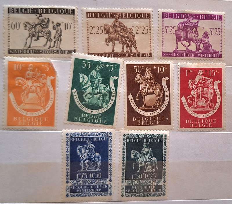 Belgium 1942 Charity Stamps Winter Help 9 Unused Hinged stamps from Set of 10