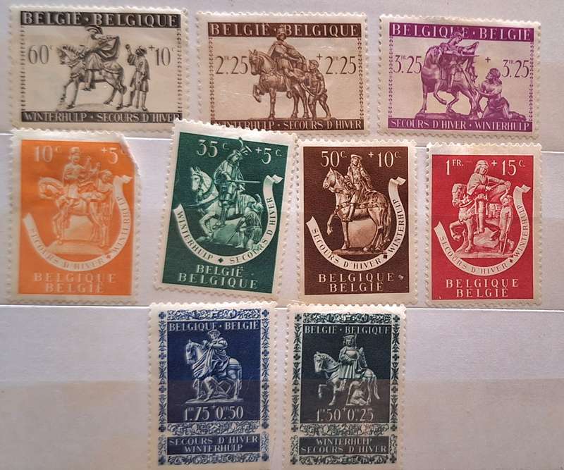 Belgium 1942 Charity Stamps Winter Help 9 Unused Hinged stamps from Set of 10