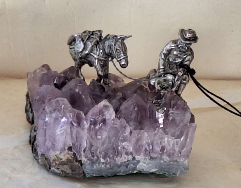 New World Pewter Miniature Prospector Figurine on Rock Cluster