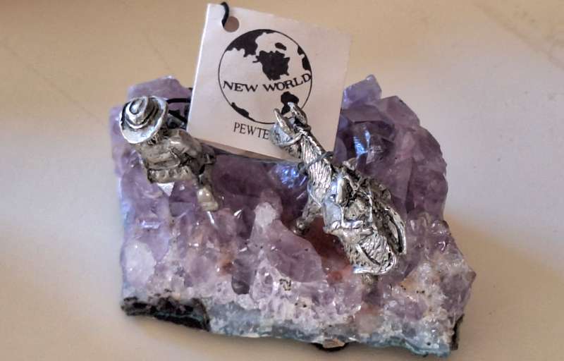New World Pewter Miniature Prospector Figurine on Rock Cluster