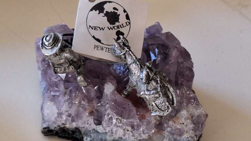 New World Pewter Miniature Prospector Figurine on Rock Cluster