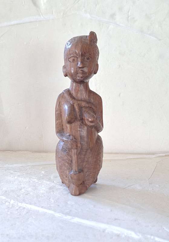 Vintage Wooden Figurine of Woman Kneeling